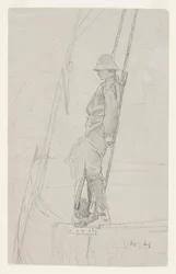Young Man Leaning Against Sailboat Rigging