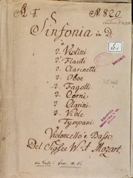 First page of sheet music for Symphony No. 4 in D, by Mozart