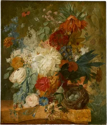 Still Life with Bouquet of Flowers and Bird