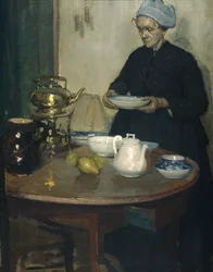 Woman at the coffee table