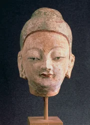 Head of a statue of Buddha, from Bezeklik, 9th-10th century