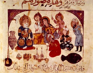 Abou-Zayd at the Hanah tavern, miniature from 