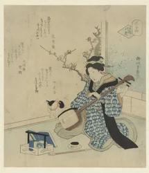 Geisha Tuning Her Shamisen