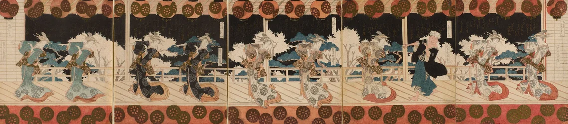 Dancing Courtesan and a Man, from the pentaptych series of "Furuichi Dance Performance" for the Hisakataya Poetry Club