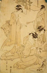 Three Ladies and a Young Man Receiving New Year Visitors