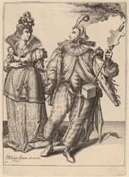 A Woman Led by a Player Holding a Torch