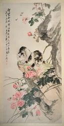 Cats on a Rock with Roses
