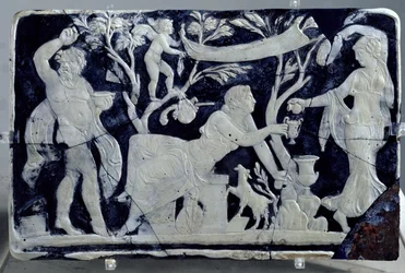 Cameo depicting the Toilet of Venus, with an attendant and Dionysus