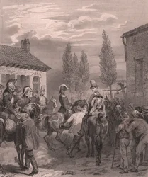 French army entering Belgium, August 1831, steel engraving on china paper