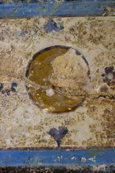 Fresco fragment, Salus Augusta Temple-Cryptoporticus, ancient Roman city of Urbs Salvia, Urbisaglia, Marche, Italy