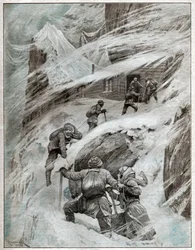 Italian Tourists Stuck in the Storm in the Italian Alps (illustration)