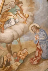 Jesus praying in the garden of Gethsemane after the Last Supper, while the disciples sleep (Notre Dame de l