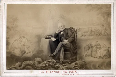 Paris Commune: France in Peace Portrait of Louis Adolphe Thiers (1797-1877) Sitting on the Dragon Probable Symbol of the Commune