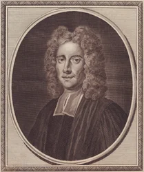 Portrait of English philosopher Samuel Clarke, copper engraving by John Goldar from painting by Gibson