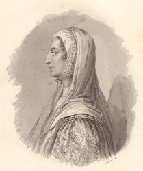 Portrait of Italian noblewoman Beatrice Lascaris di Tenda (1372-1418), copper engraving by G Fusinati from portrait published by Antonio Campo