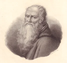 Portrait of Italian painter Bernardino Luini (circa 1481-1532), copper engraving by Caterina Piotti-Pirola from self-portrait of Luini