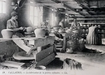 Postcard with pottery making for Vallauris tableware, ca 1900, France