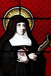 Stained Glass Window. Saint Jane Frances de Chantal is a Roman Catholic Saint, Who Was Beatified in 1751. She Founded the Religious Order of the Visitation of Holy Mary. Thorens. France.