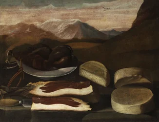 Still Life with Sausage, Ham and Cheese