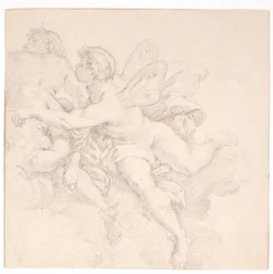 Two Figures in the Clouds, One Possibly an Allegory of Wind