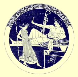 Dancing Girl and Feasting Youth, illustration from Greek Vase Paintings by J. E. Harrison and D. S. MacColl, published 1894