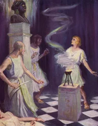 As he spoke, the still and vast features of the goddess seemed suddenly to glow with life