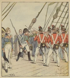The Emperor commands the exercise to the soldiers of the Bellerophon