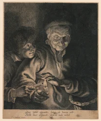 Old Woman and a Boy with Candles