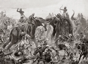 The defeat of Pulakeshin Chalukya by Narasimhavarman I at Badami in 642 AD, from Hutchinson