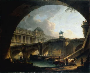 Architectural Capriccio with Buildings Inspired by the Louvre and the Pont Neuf