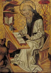 Saint Jerome writing in his study cell