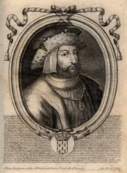 Portrait of Clotaire II (584 - 628), King of Neustria and King of the Franks - engraving from 