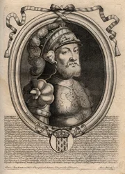 Portrait of Dagobert, King of the Francs from 628 to 638 - Dagobert (605-39) King of the Franks - engraving from 
