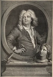 Portrait of Guillaume Coustou, French sculptor - engraving by Larmessin after J. de Lien