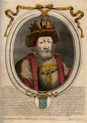 Portrait of Louis II the Stammerer, King of the Franks. Engraving from 