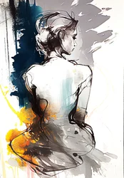 A Painting of a Woman Sitting, Serenity in Silhouette