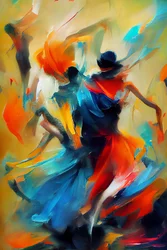 Abstract painting of a dancing woman silhouette