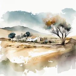 Abstract Watercolor Landscape, Southern Spain