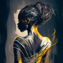 African Woman Seen from Behind, Abstract Oil Painting