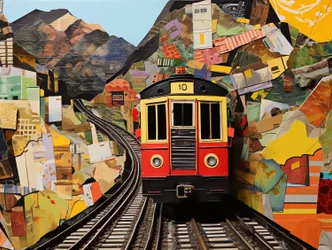 Funicular Train Station Collage Stickers