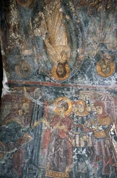 Scenes from life of Jesus, painted vault by Pagomenos in Church of Agios Georgios, Anidri, Crete, Greece
