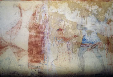 Woman and youth, fresco, Tomb of Blue Demons, Necropolis of Tarquinia, Lazio, Italy, Etruscan civilization, 5th century BC