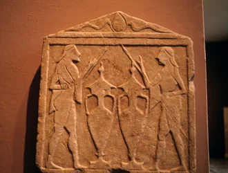 Relief depicting Kastor and Polydeukes, from Sparta, Greece, Greek civilization