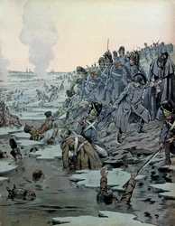 Campaign of Austria (1805): After the Battle of Austerlitz, Napoleon I Bonaparte (1769-1821) and his soldiers saved the Russians from the icy lakes on December 2