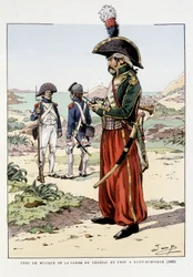 Chef de musique de la garde du général en chef à St Domingo en 1802 - in “Outfit des troupes de France: armee de terre et de mer à toutes les epoques”, ill. de Job