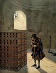 Cardinal Jean Balue prisoner in one of the famous cages of King of France Louis XI called the Prudent