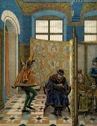 History of France in the Middle Ages: One of the gentlemen of the Connetable of Saint Pol mocks the King of England before the King of France Louis XI called the Prudent (1423-1483) when an emissary of Edward IV came to meet Louis XI