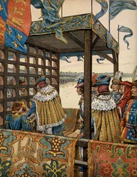 History of France in the Middle Ages: meeting between the King of France Louis XI and Edward IV of England at Picquigny for the signing of a seven-year truce on August 29