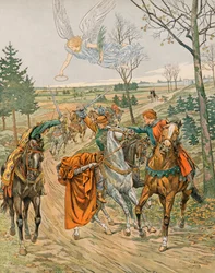 Jacques Marie Gaston Onfroy de Bréville, called JOB (1858-1931) - History of Belgium: Saint Albert of Leuven (ca. 1166-1192), Prince-Bishop of Liège, is assassinated in Reims by the henchmen of Emperor Henry VI in 1192. Private Collection