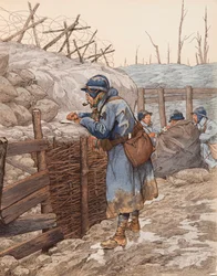 The Letter of the Soldier in a Trench Writing to His Family During the First World War